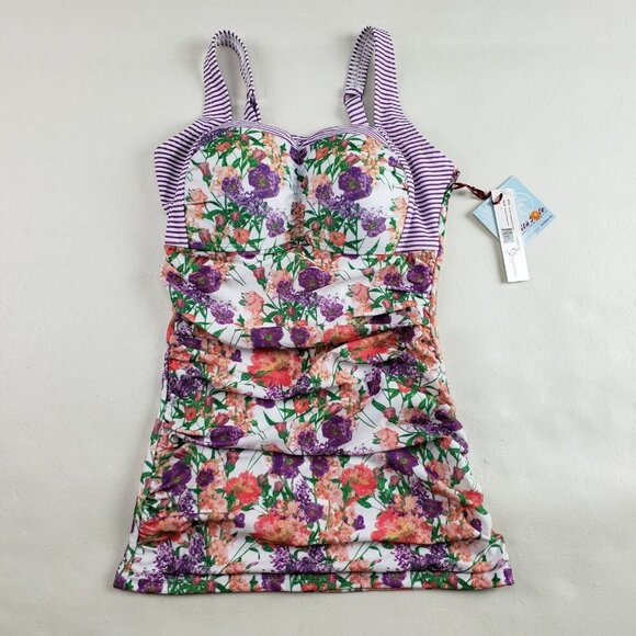 Tankini Swimsuit Top Lot of 2 Womens Small White Floral Divine Modestee NEW - Picture 2 of 15